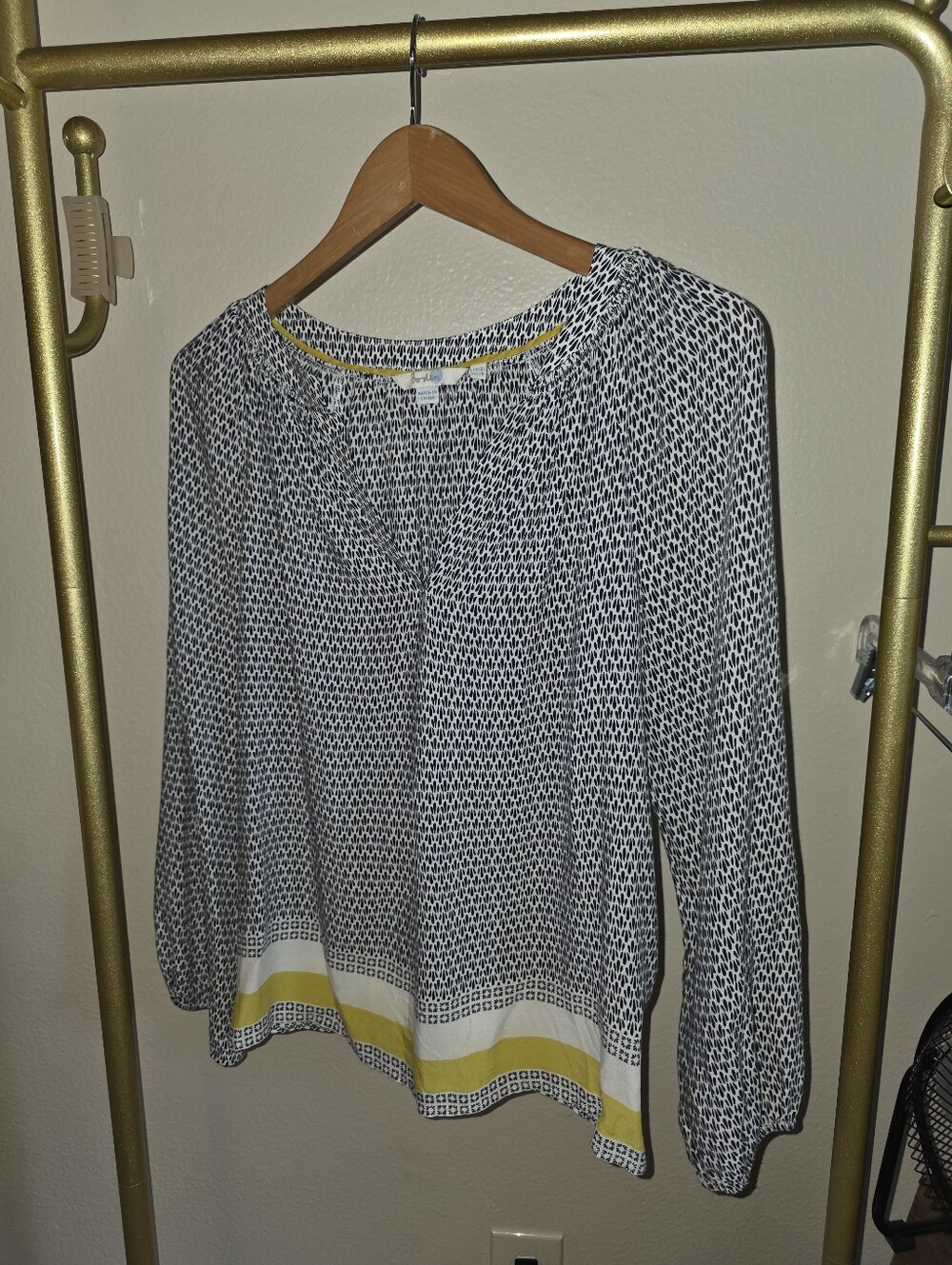 Boden Blouse Size 2 Navy-White-Yellow Long Sleeve